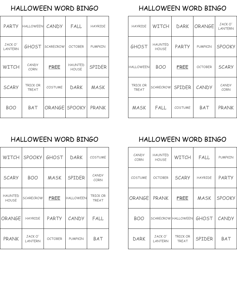 HALLOWEEN WORD BINGO