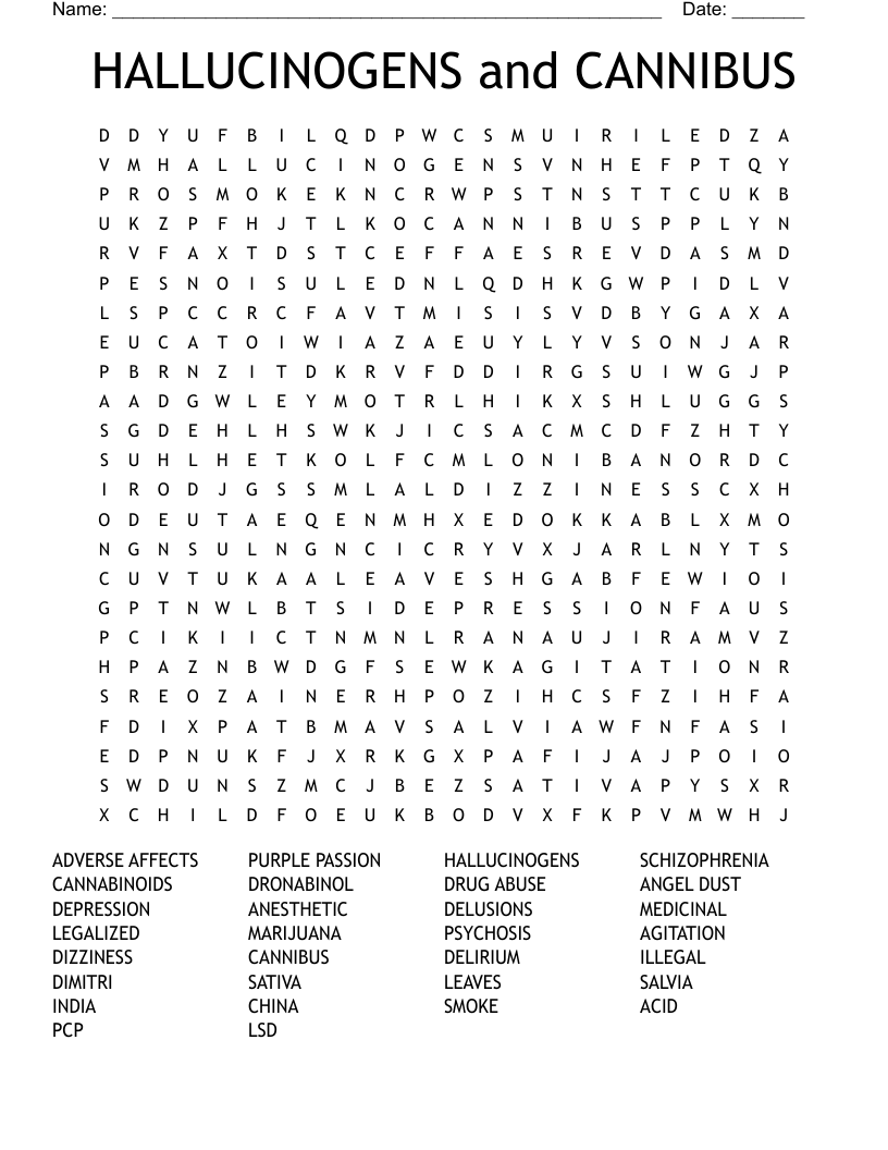 HALLUCINOGENS and CANNIBUS Word Search