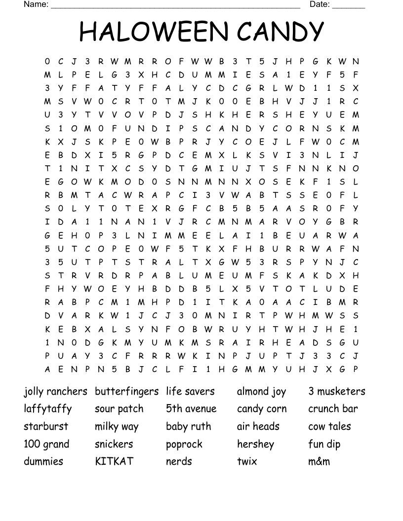 HALOWEEN CANDY Word Search