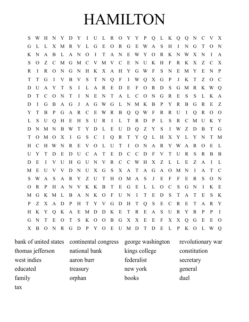 HAMILTON Word Search