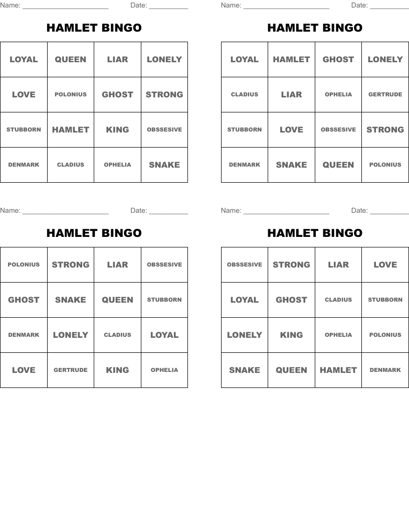 HAMLET BINGO