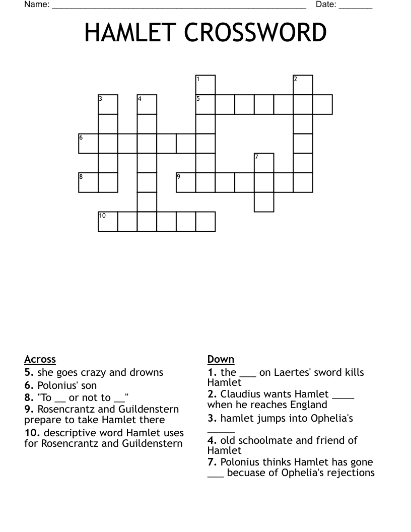 HAMLET CROSSWORD