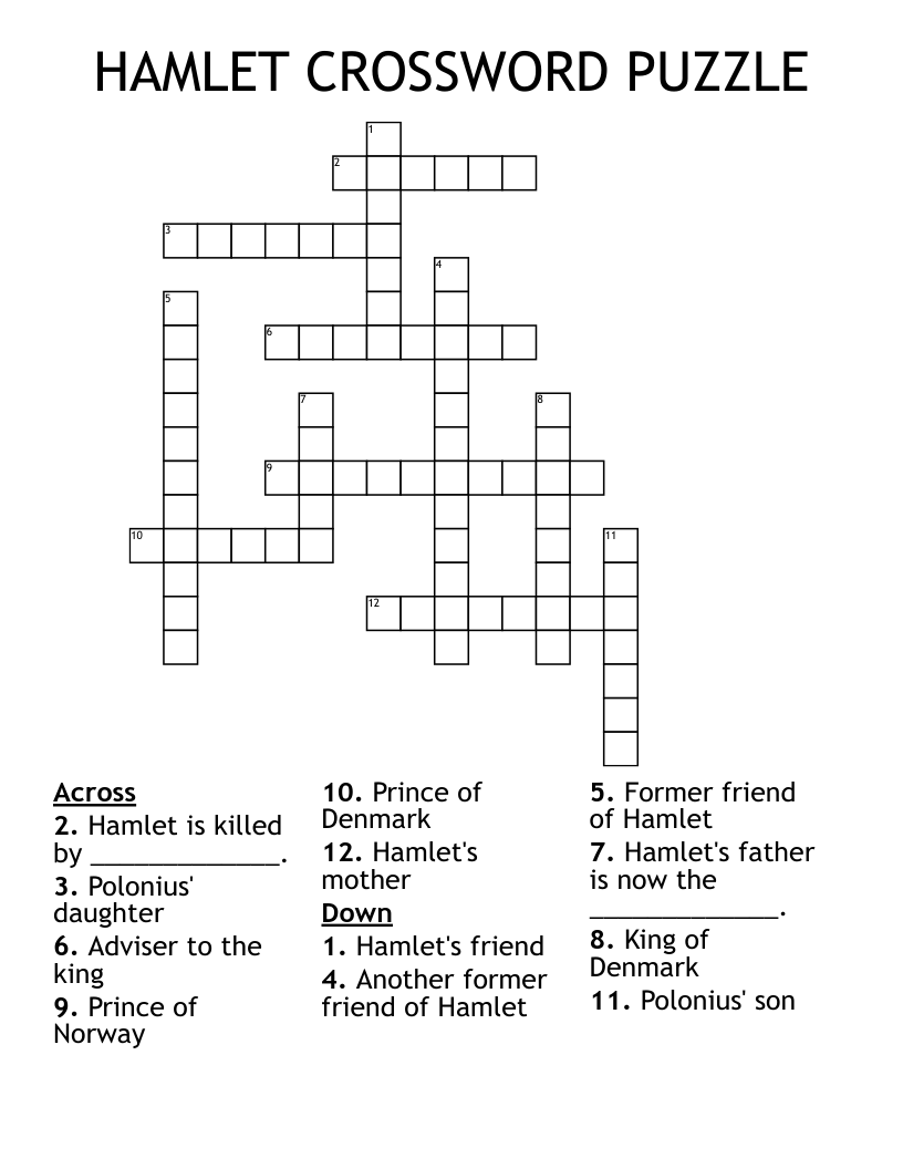 HAMLET CROSSWORD PUZZLE