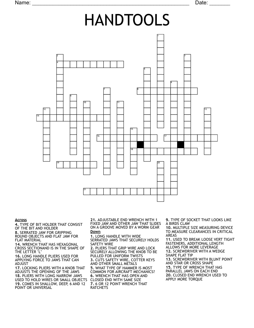HANDTOOLS Crossword