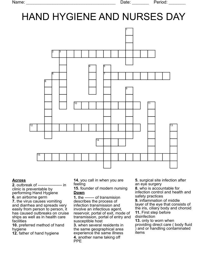 HAND HYGIENE AND NURSES DAY Crossword