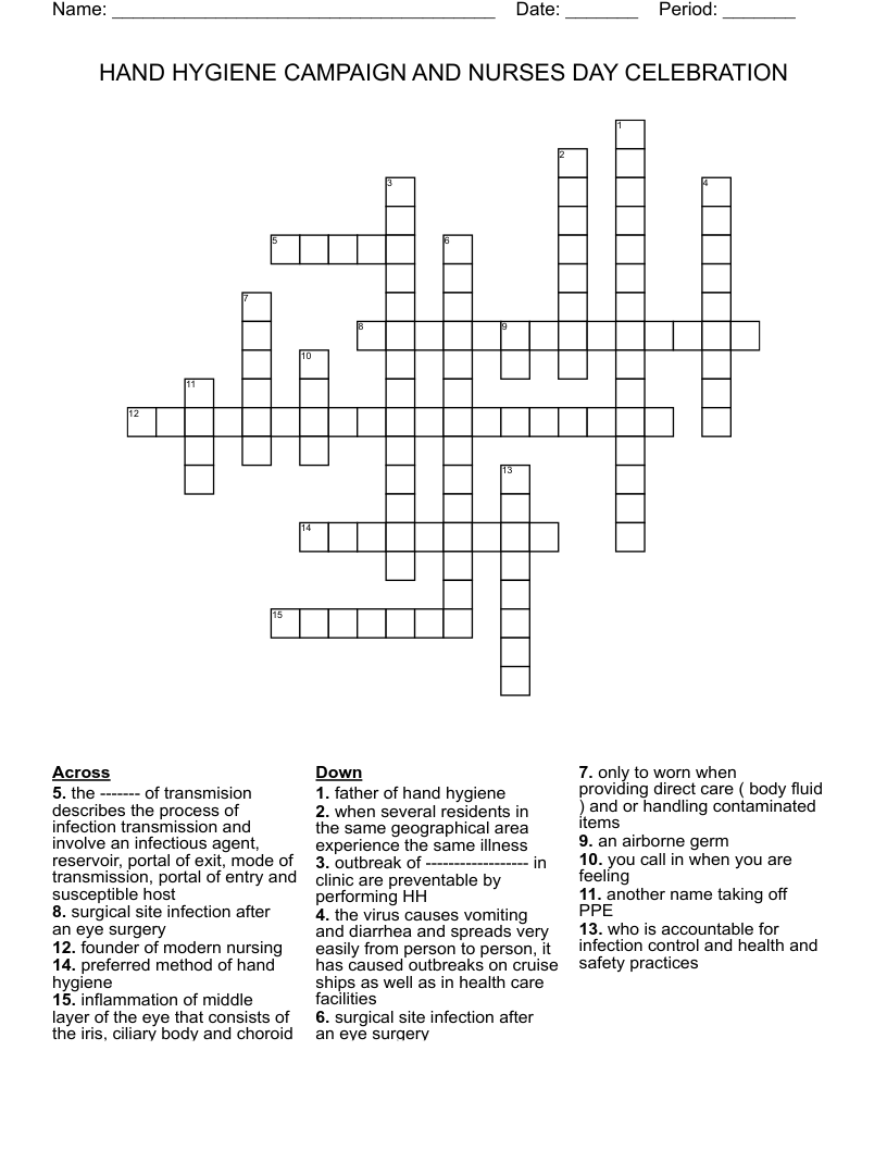HAND HYGIENE CAMPAIGN AND NURSES DAY  CELEBRATION  Crossword