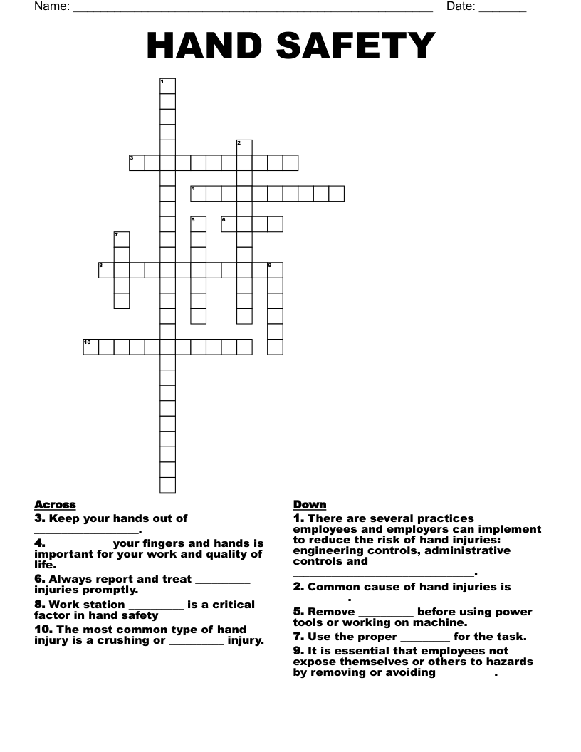 HAND SAFETY Crossword