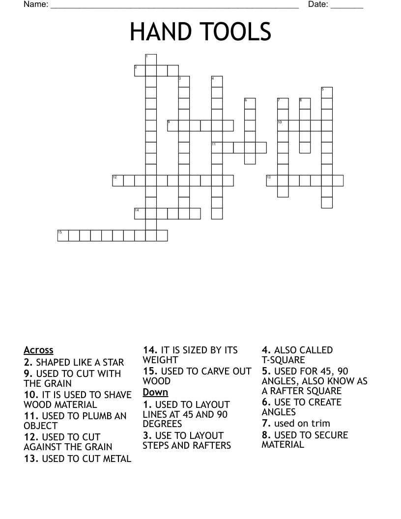 HAND TOOLS  Crossword