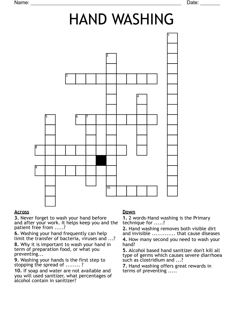 HAND WASHING Crossword