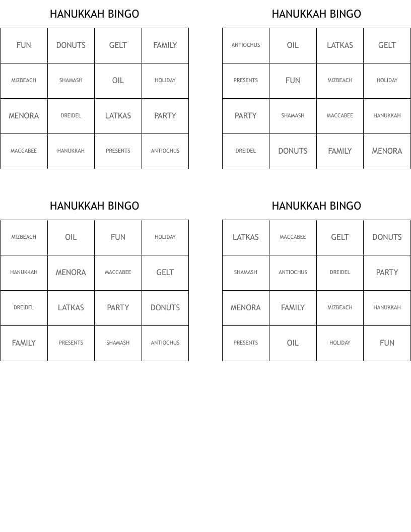 HANUKKAH BINGO