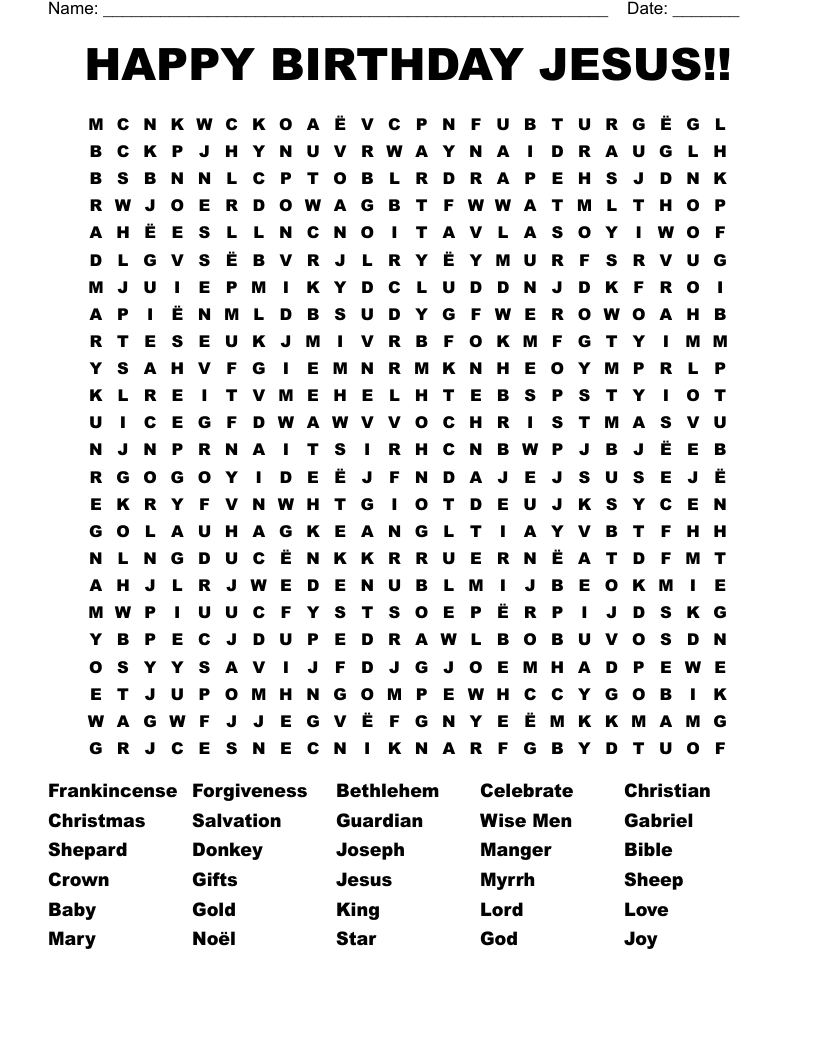 HAPPY BIRTHDAY JESUS!! Word Search