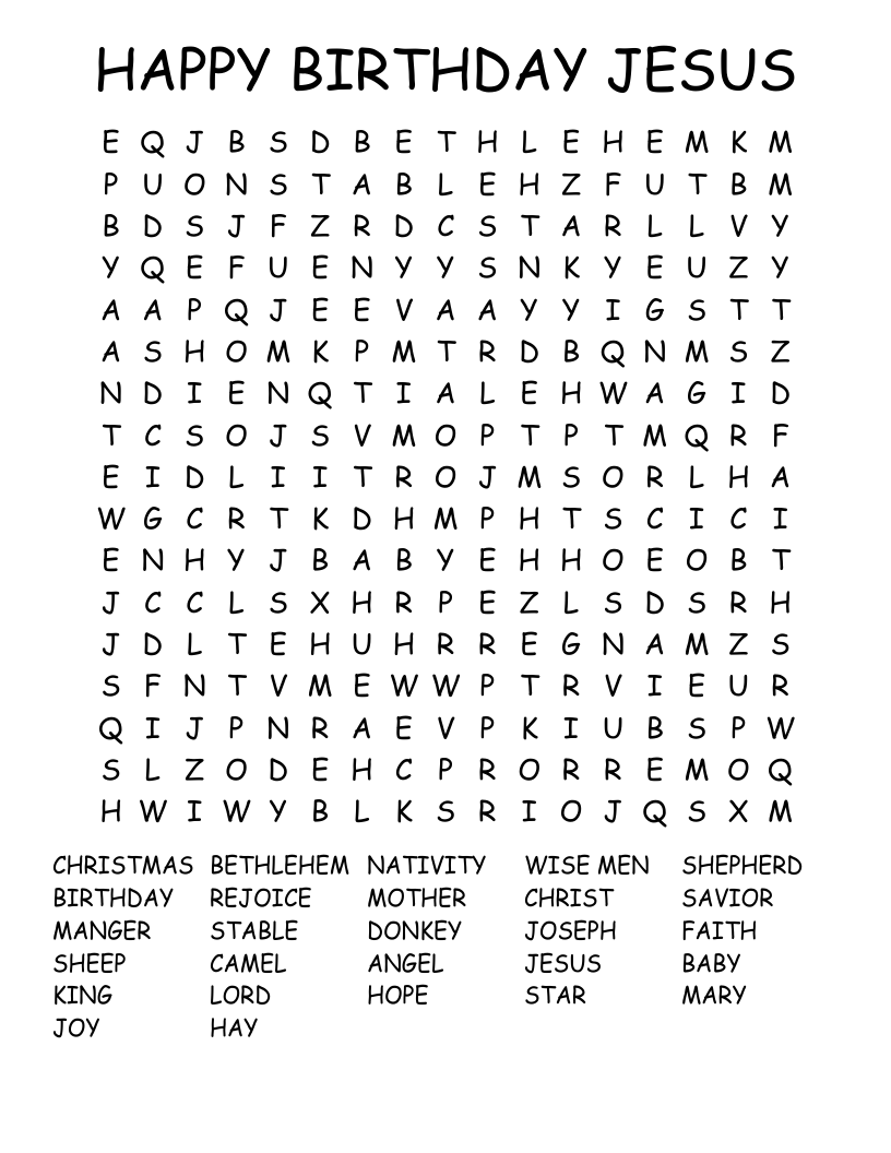 HAPPY BIRTHDAY JESUS Word Search