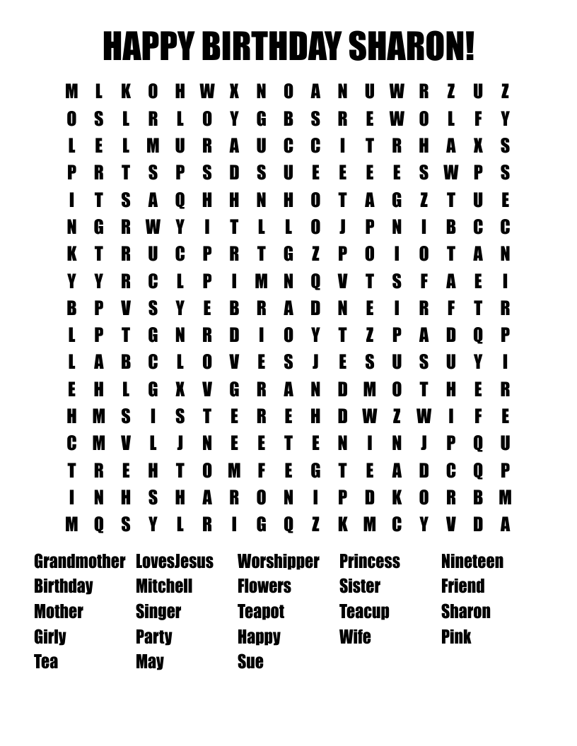HAPPY BIRTHDAY SHARON! Word Search