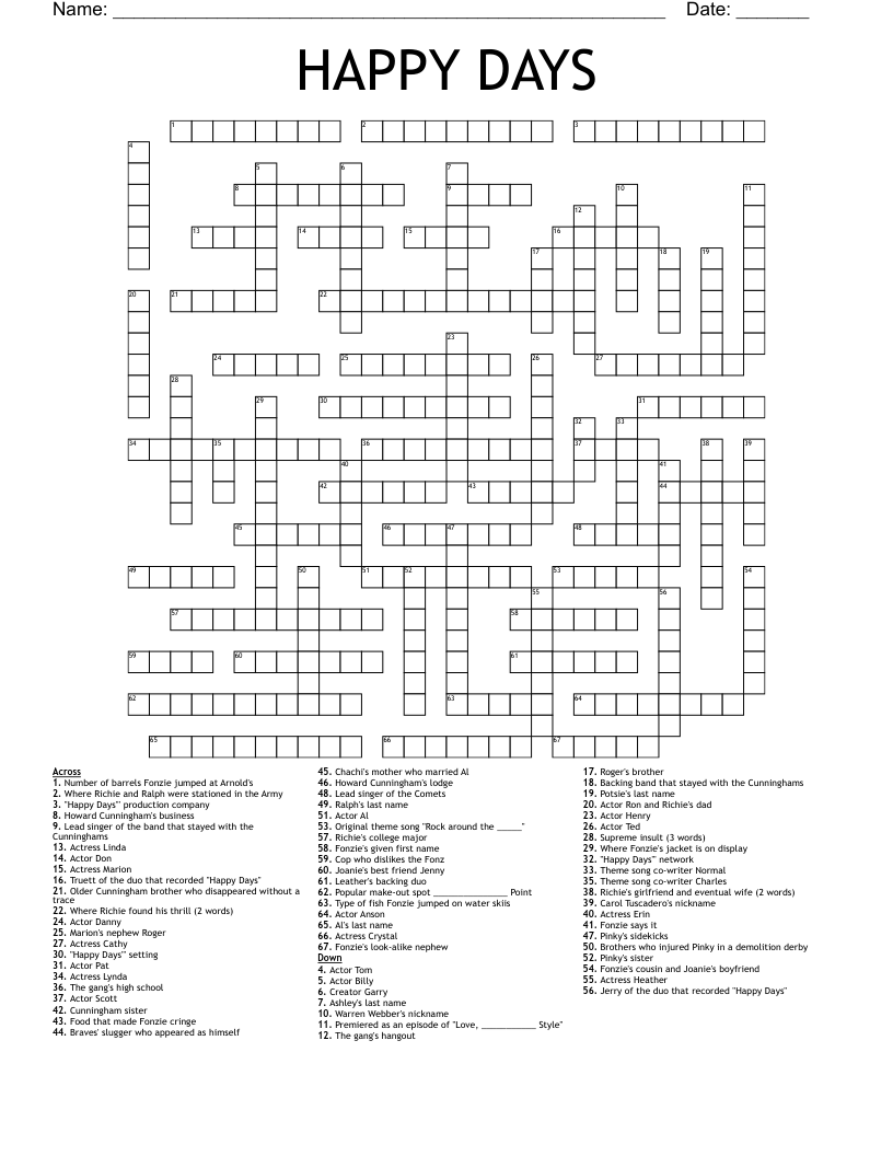 HAPPY DAYS Crossword