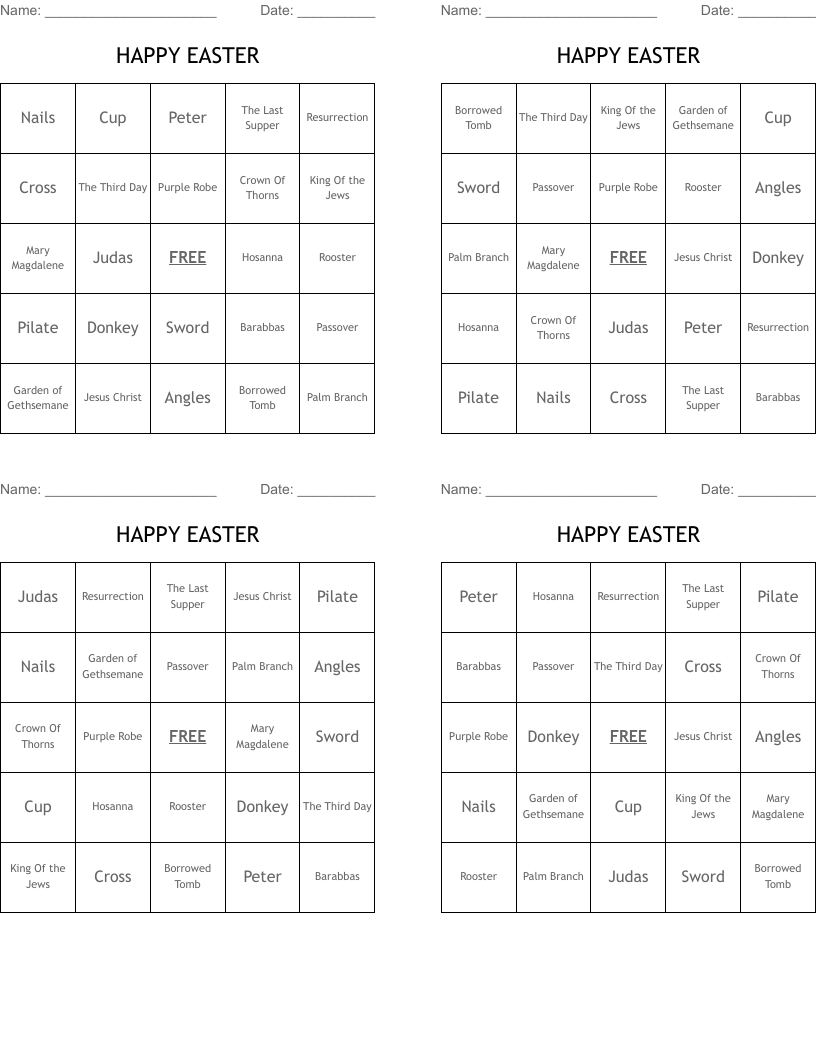 HAPPY EASTER Bingo Cards