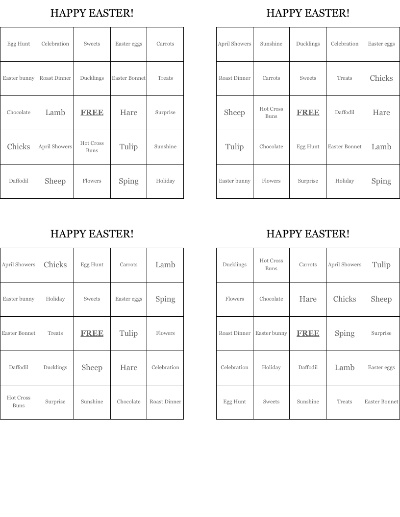 HAPPY EASTER! Bingo Cards