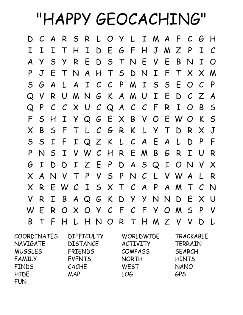 "HAPPY GEOCACHING" Word Search