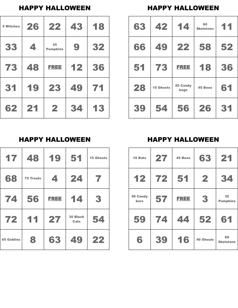 HAPPY HALLOWEEN Bingo Cards