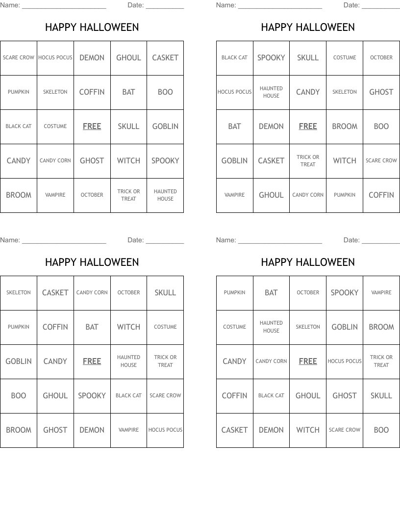 HAPPY HALLOWEEN Bingo Cards