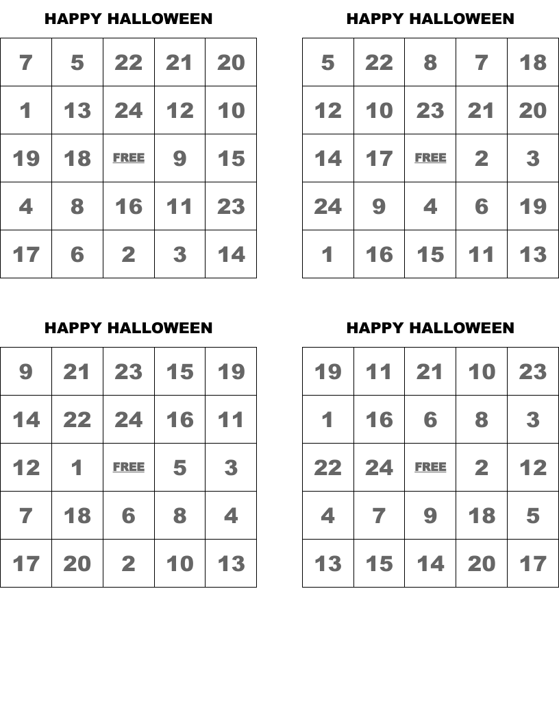 HAPPY HALLOWEEN Bingo Cards