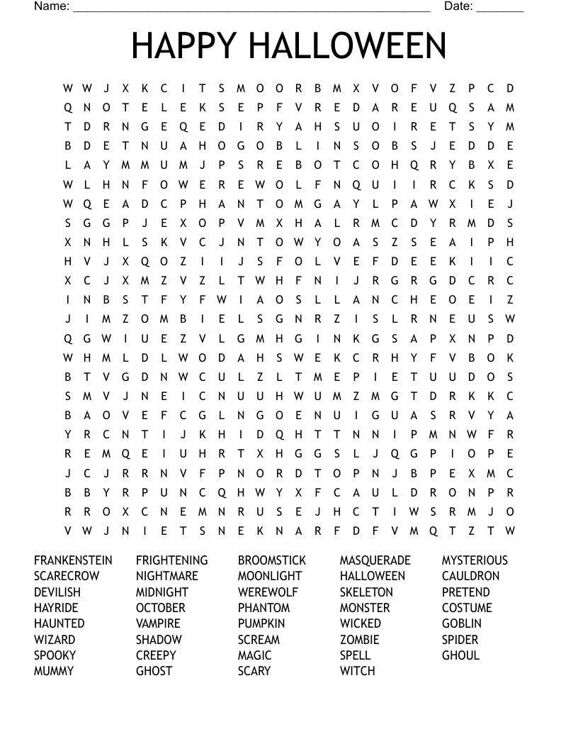 HAPPY HALLOWEEN Word Search