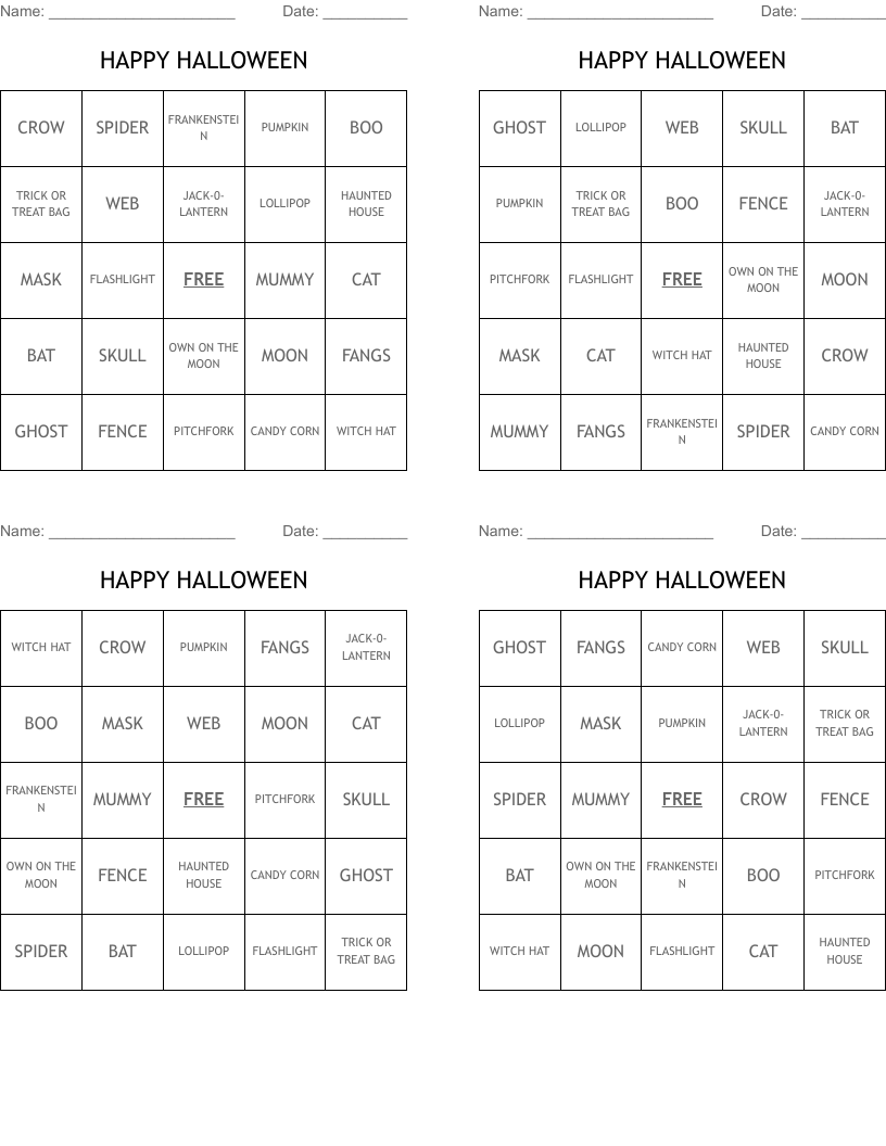 HAPPY HALLOWEEN  Bingo Cards