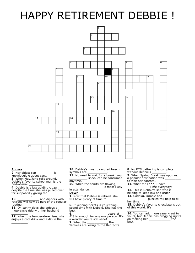 HAPPY RETIREMENT DEBBIE ! Crossword