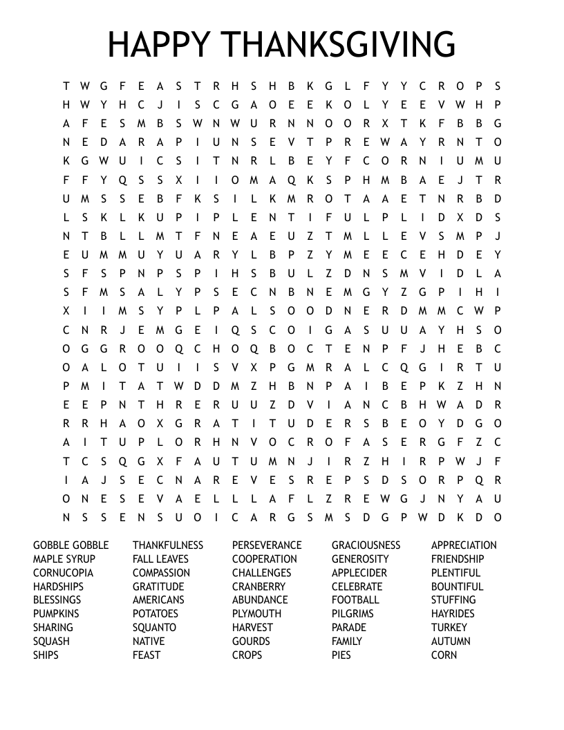 HAPPY THANKSGIVING Word Search