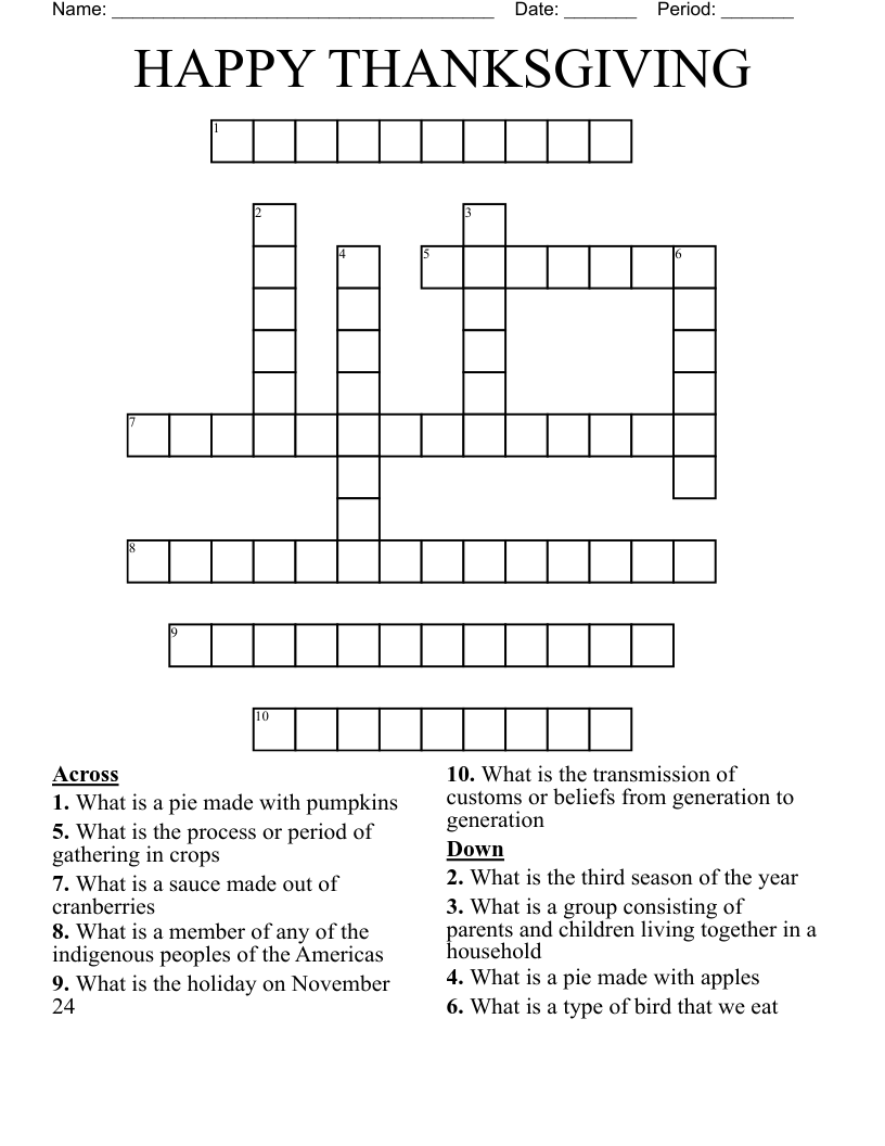 HAPPY THANKSGIVING Crossword