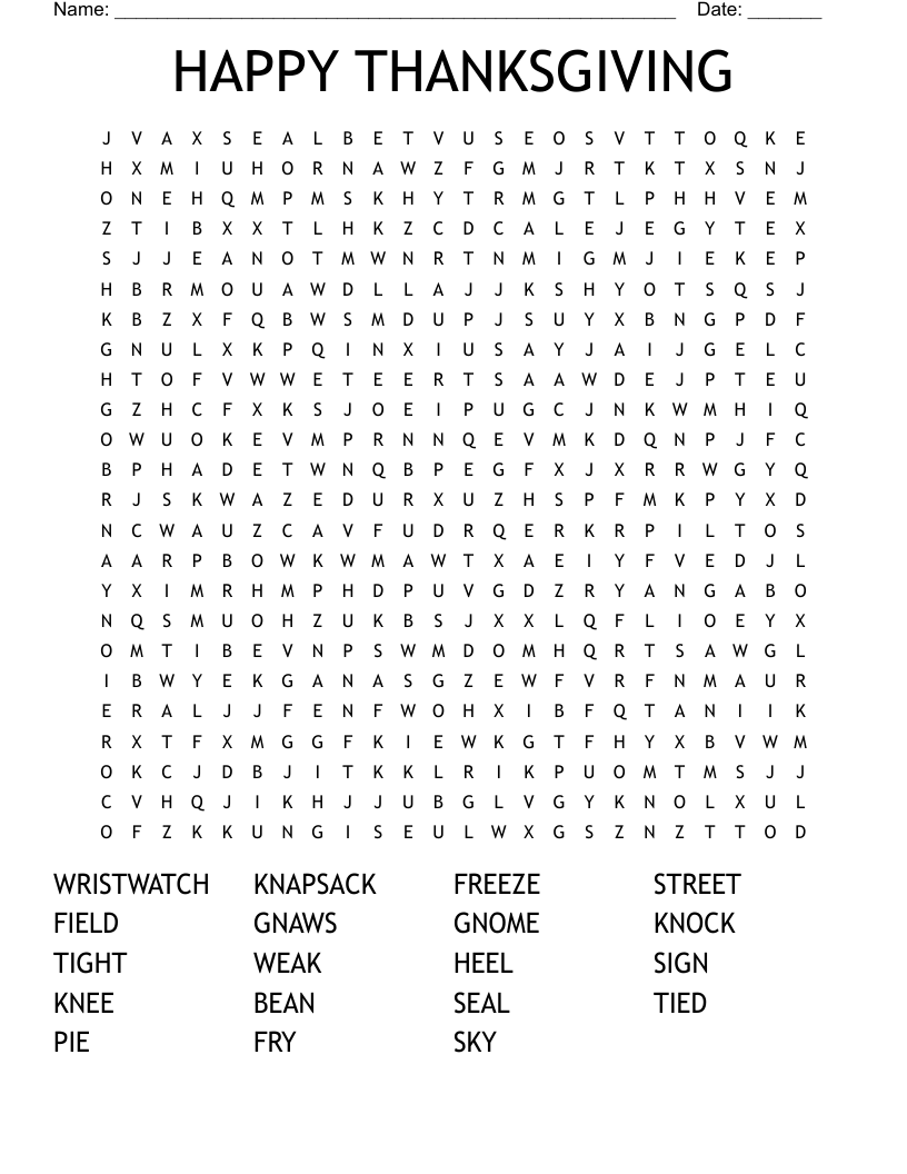HAPPY THANKSGIVING Word Search