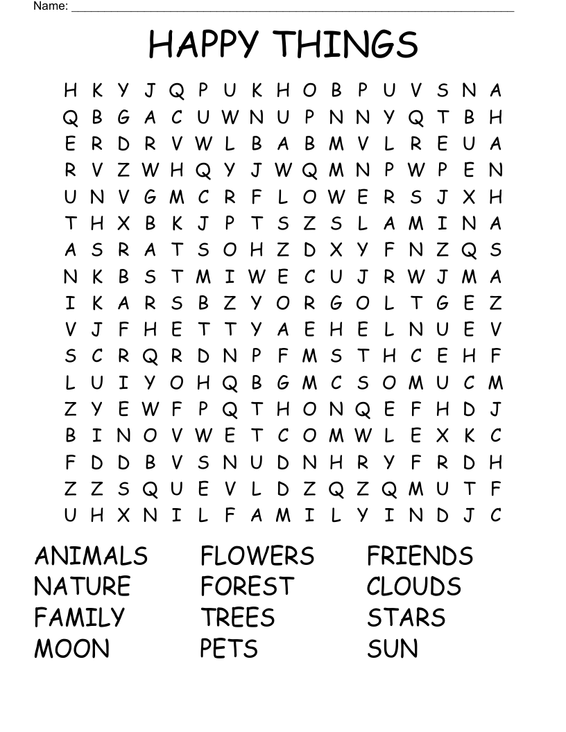 HAPPY THINGS Word Search