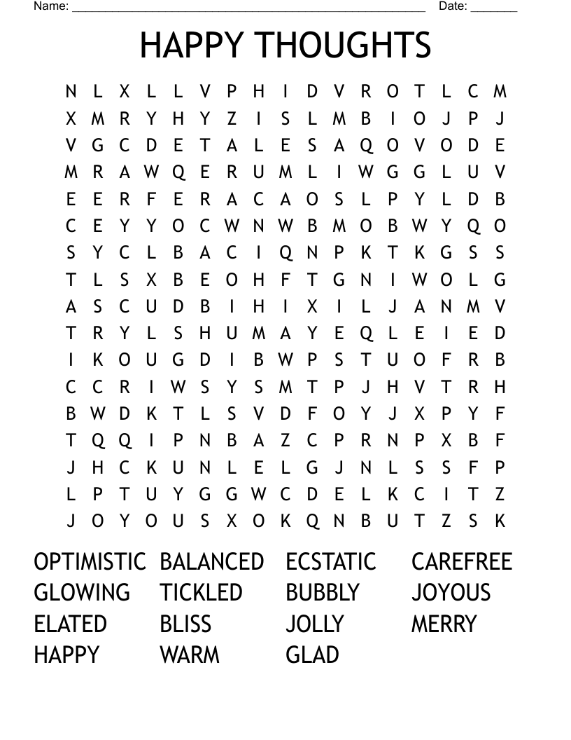 HAPPY THOUGHTS Word Search