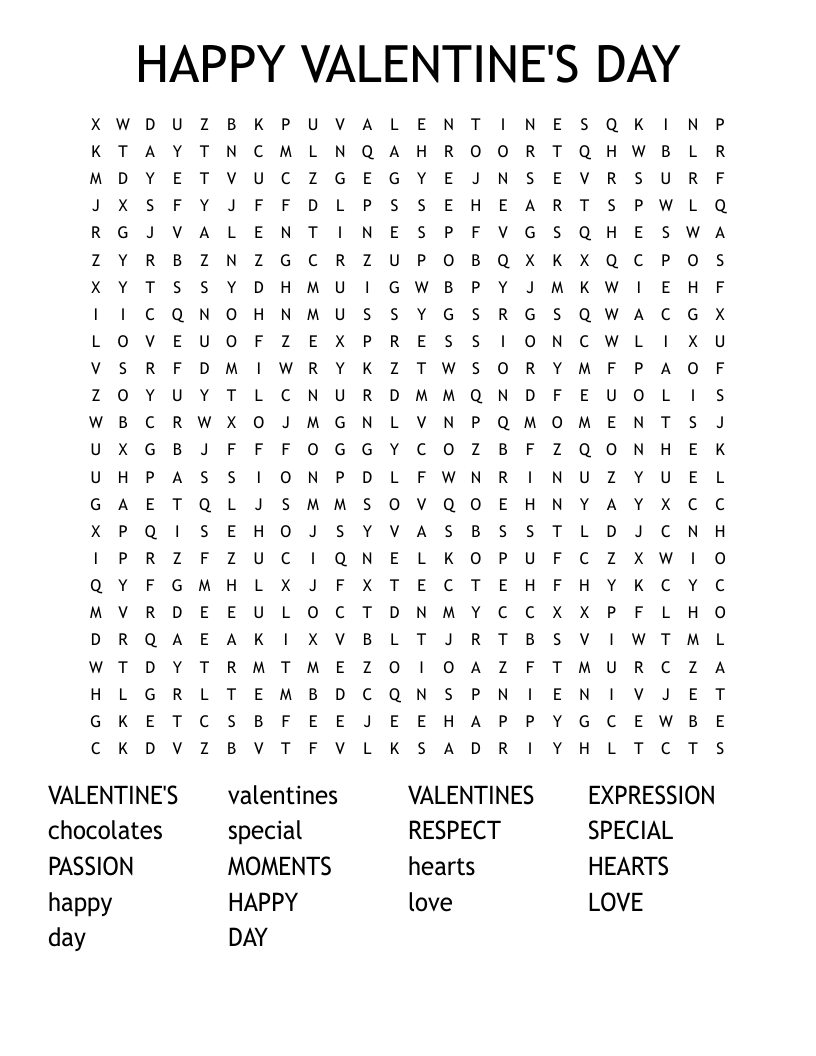 HAPPY VALENTINE'S DAY Word Search
