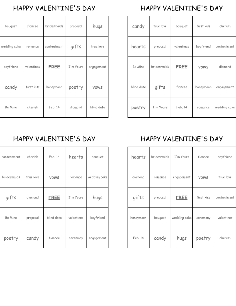 HAPPY VALENTINE'S DAY Bingo Cards