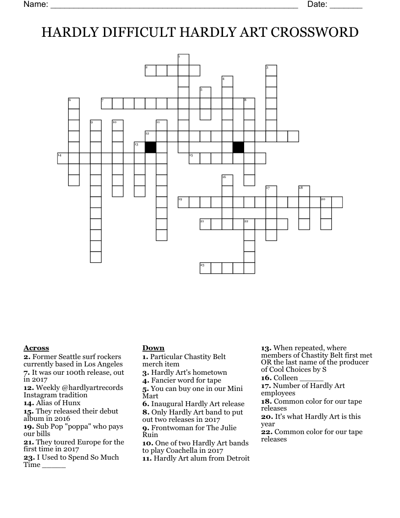 HARDLY DIFFICULT HARDLY ART CROSSWORD