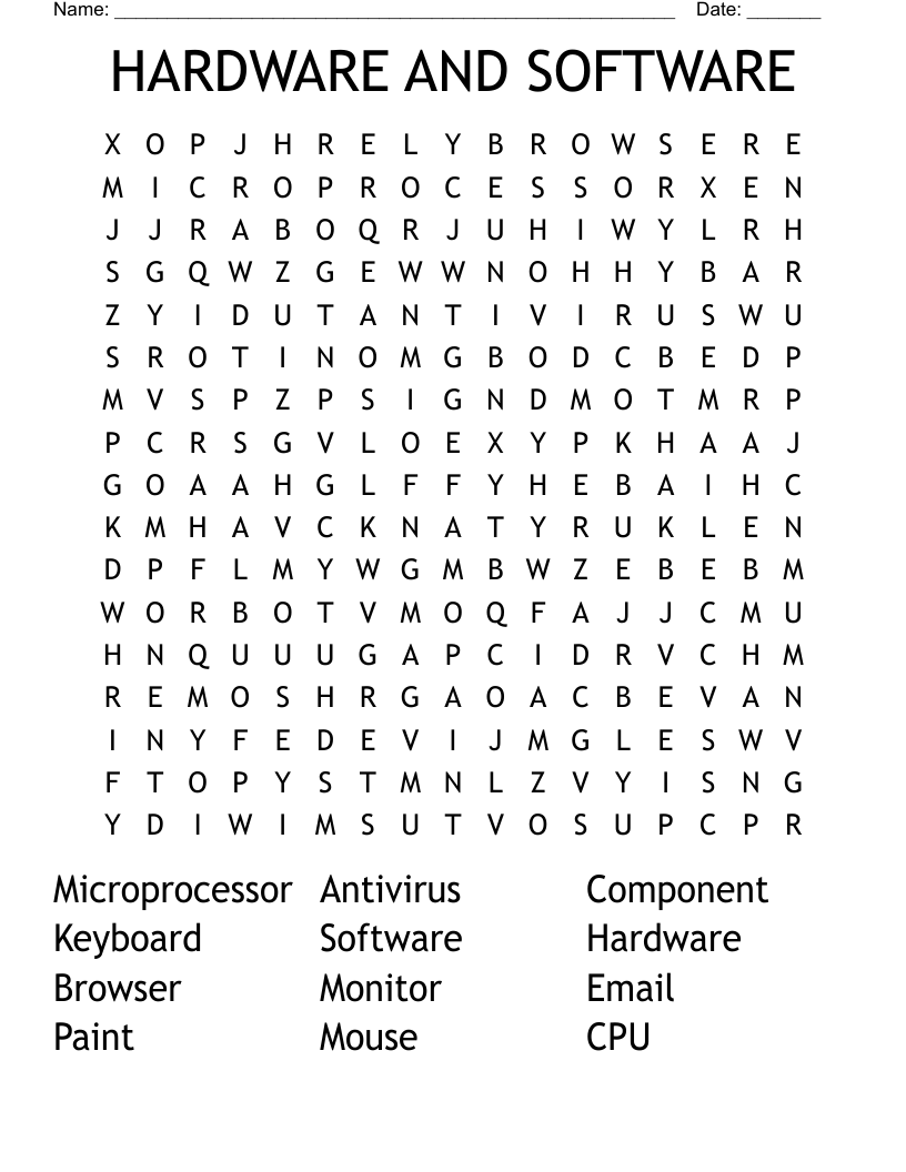 HARDWARE AND SOFTWARE Word Search