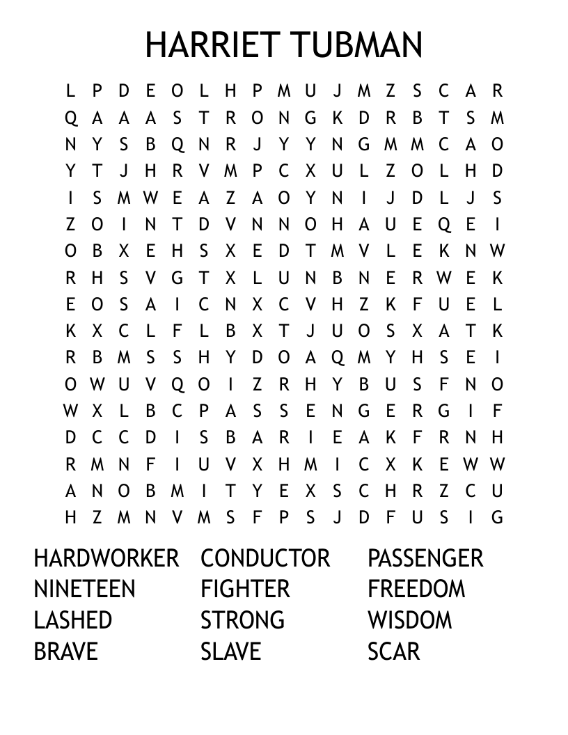 HARRIET TUBMAN Word Search