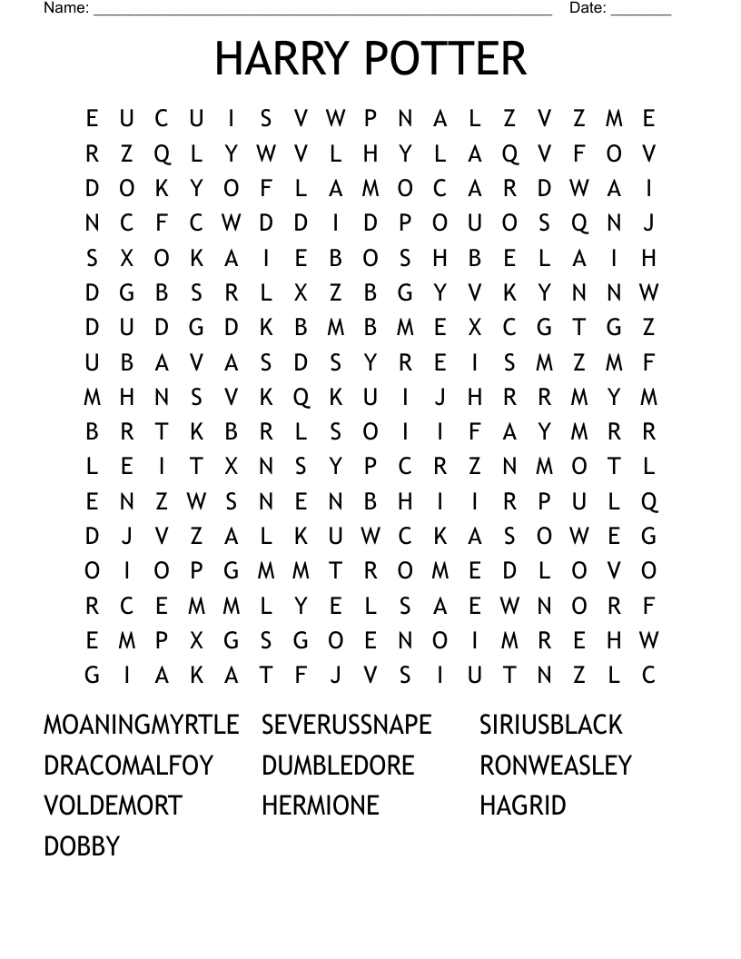 HARRY POTTER Word Search