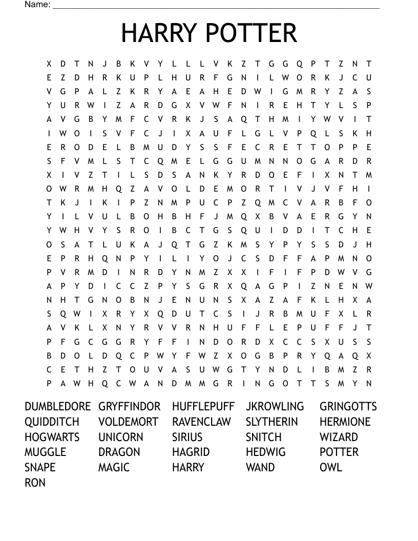 HARRY POTTER Word Search