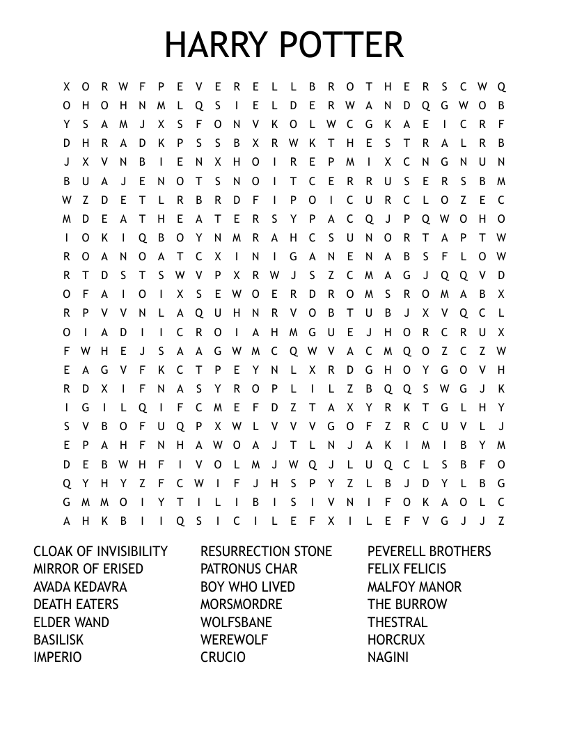 HARRY POTTER Word Search