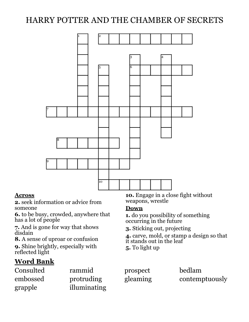 HARRY POTTER AND THE CHAMBER OF SECRETS Crossword