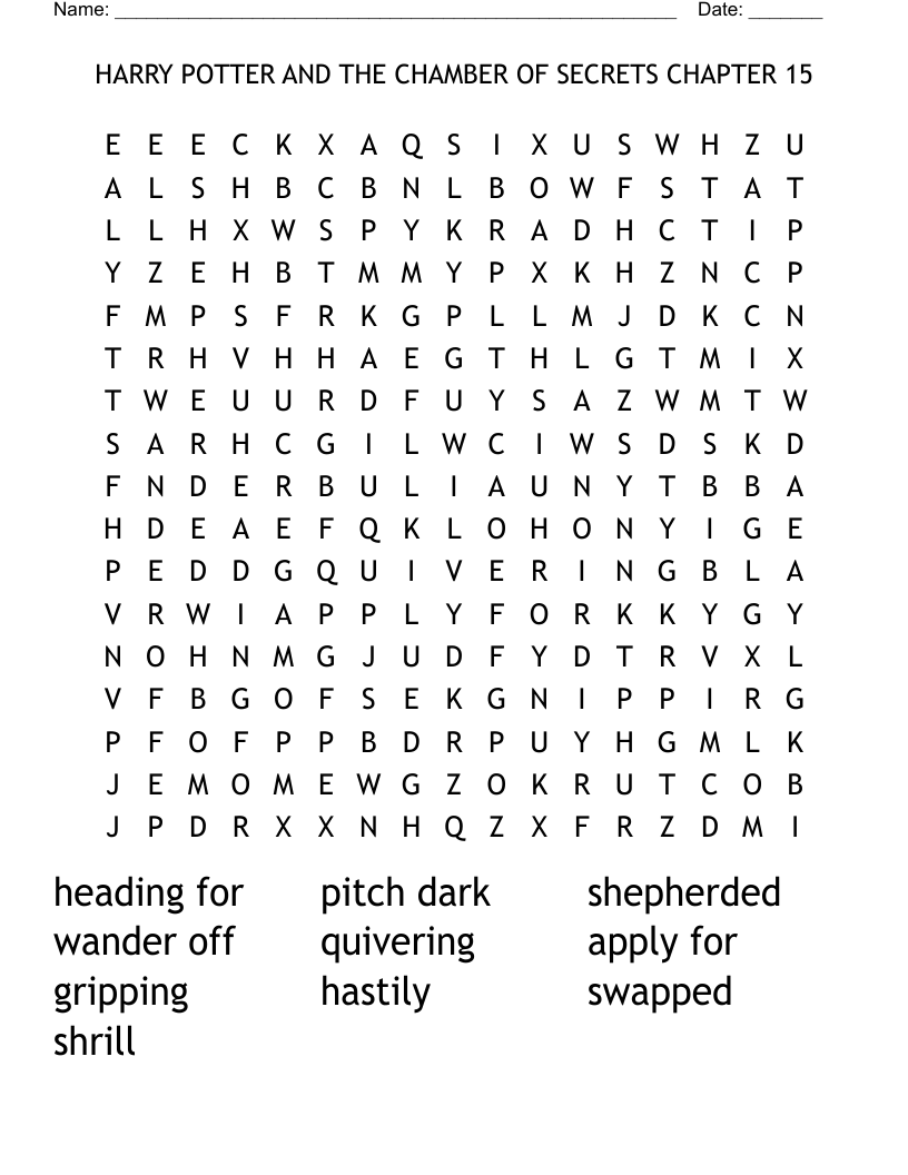 HARRY POTTER AND THE CHAMBER OF SECRETS CHAPTER 15 Word Search