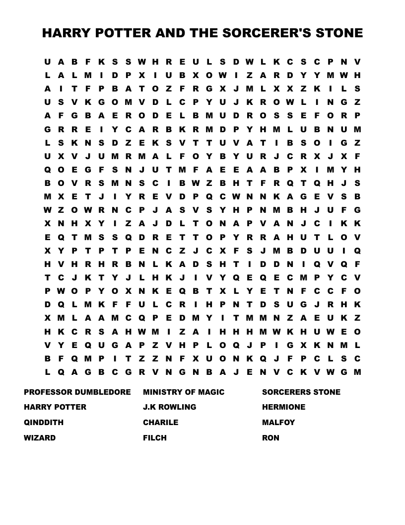 HARRY POTTER AND THE SORCERER'S STONE Word Search