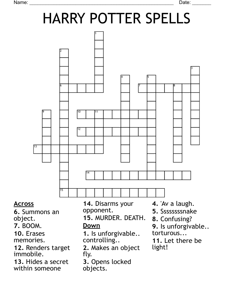 HARRY POTTER SPELLS Crossword