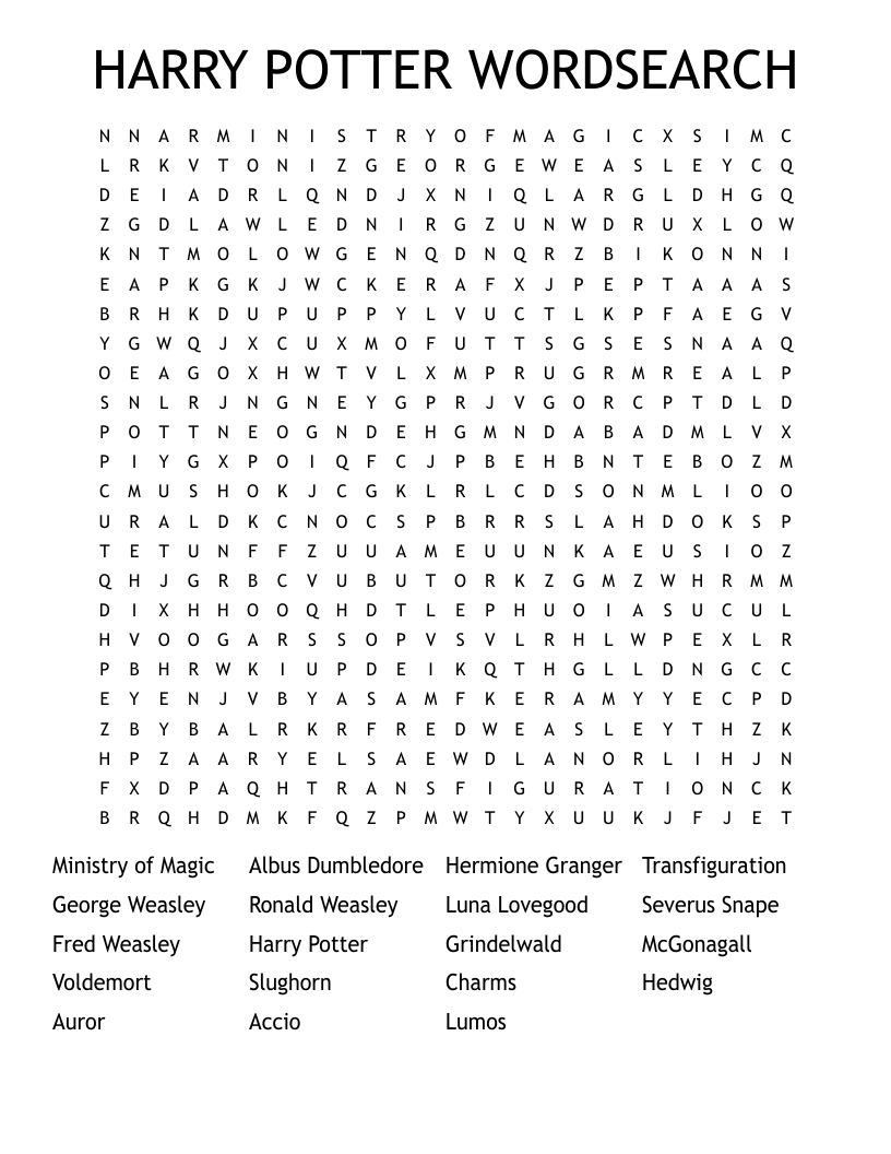 HARRY POTTER WORDSEARCH