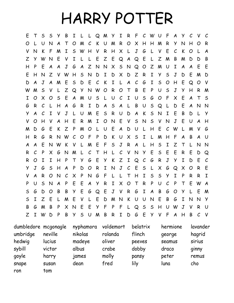 HARRY POTTER  Word Search