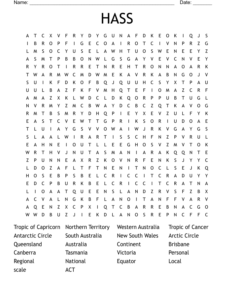 HASS Word Search