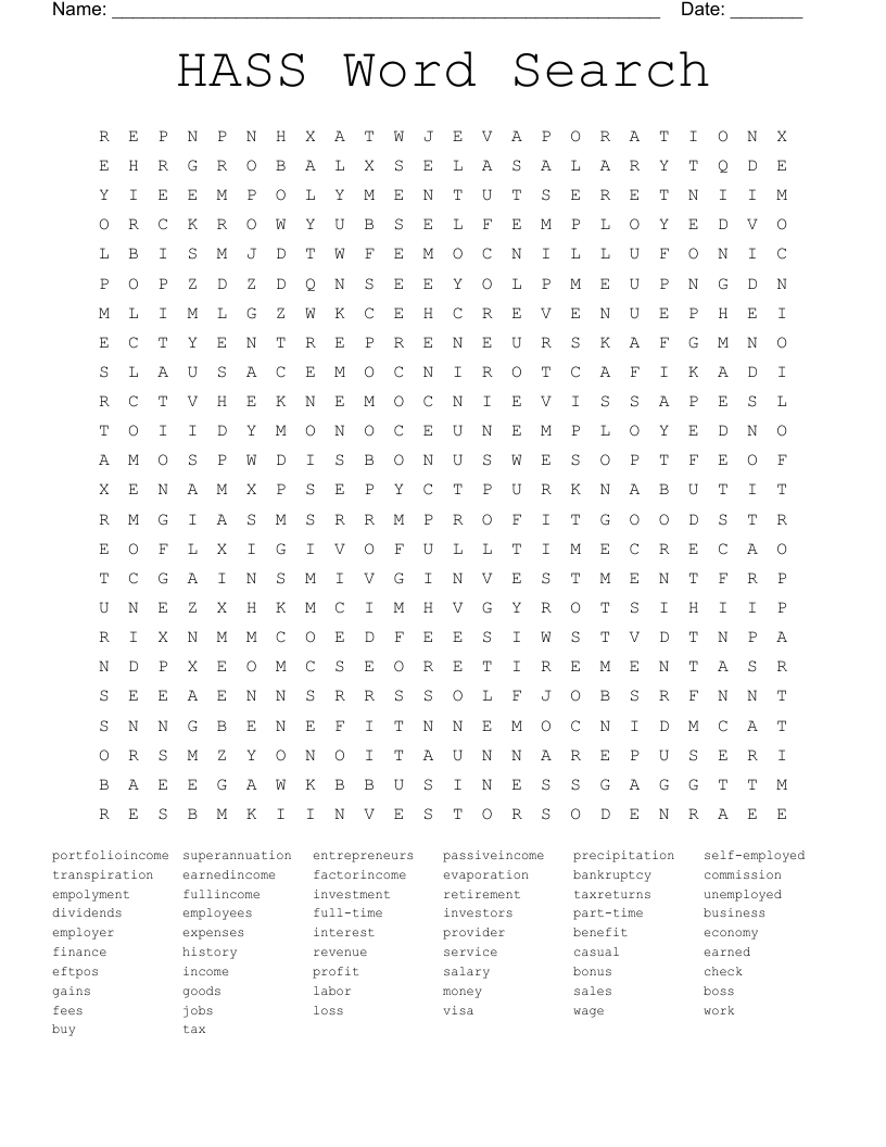 HASS Word Search