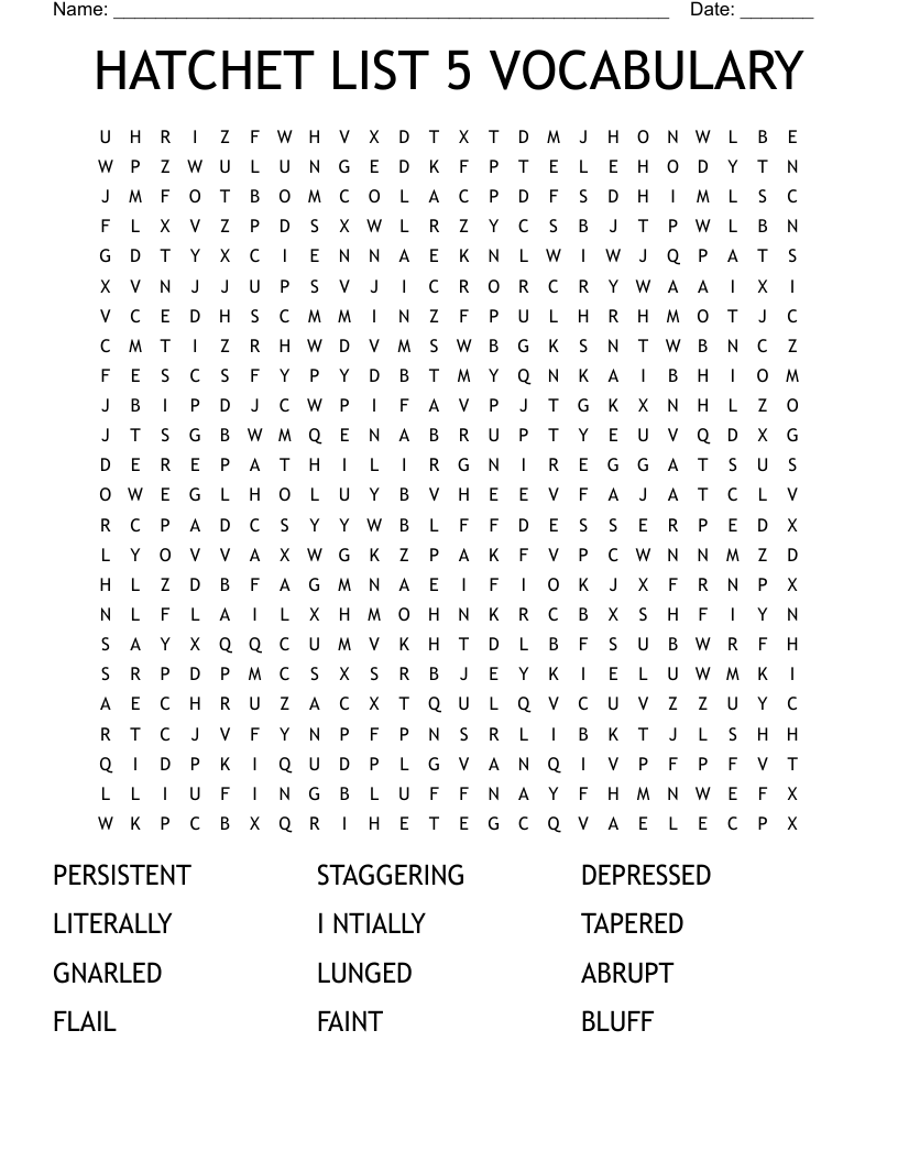 HATCHET LIST 5 VOCABULARY Word Search