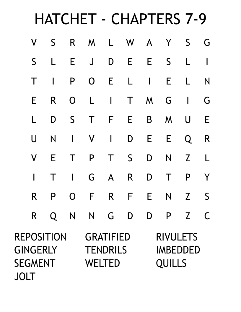 HATCHET - CHAPTERS 7-9 Word Search